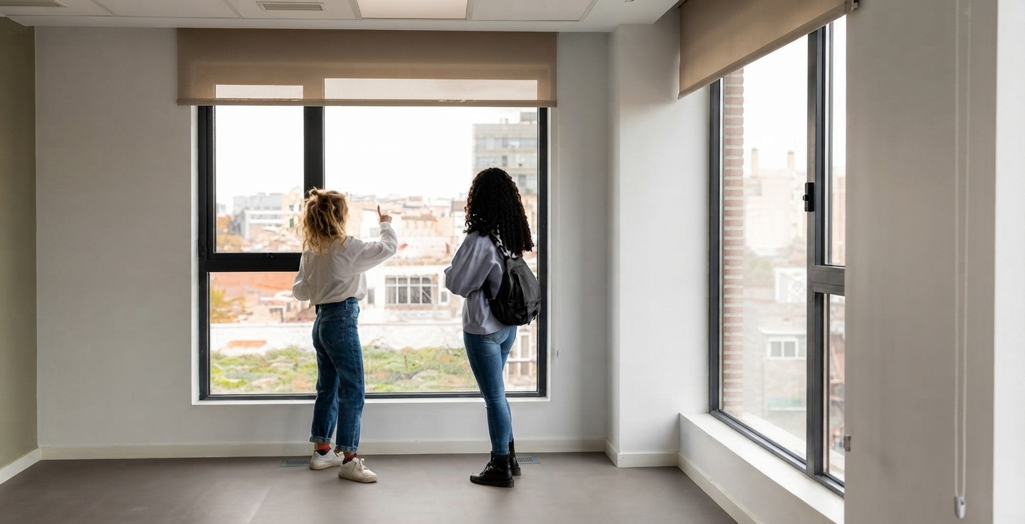 Acheteur en discussion avec une agent immobilière lors d'une visite d'appartement pour obtenir des informations complémentaires